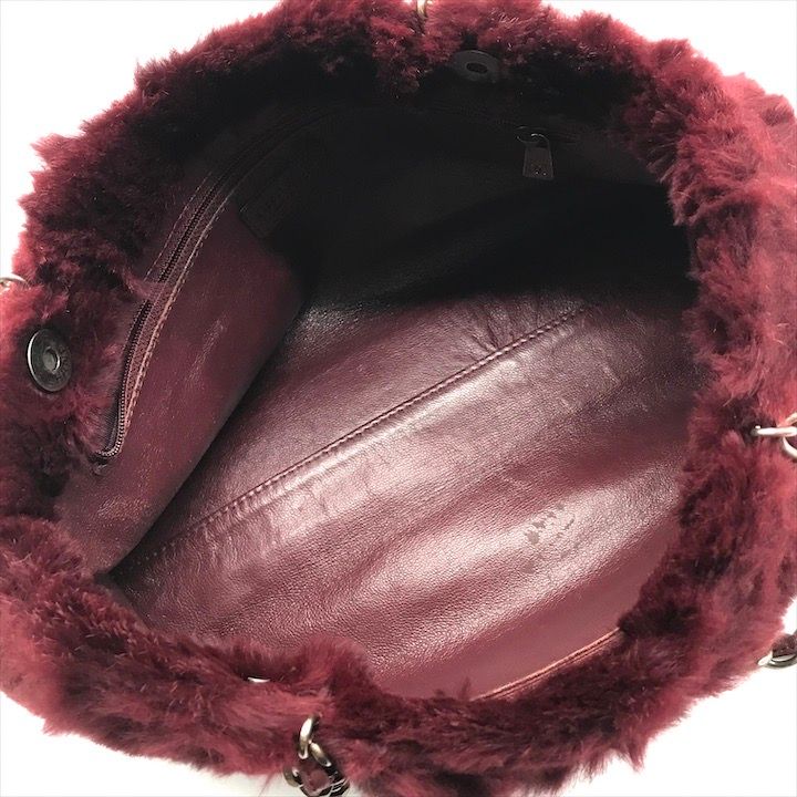 Chanel CC Logo Lapin Chain Shoulder Bag Wine Red Gold Vintage