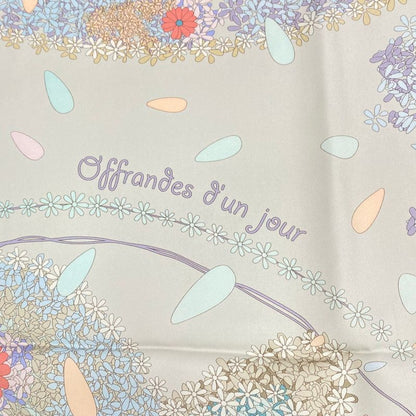 Hermes Carre 90 Scarf Silk Floral Tribute Offrandes DUN JOUR Multicolor
