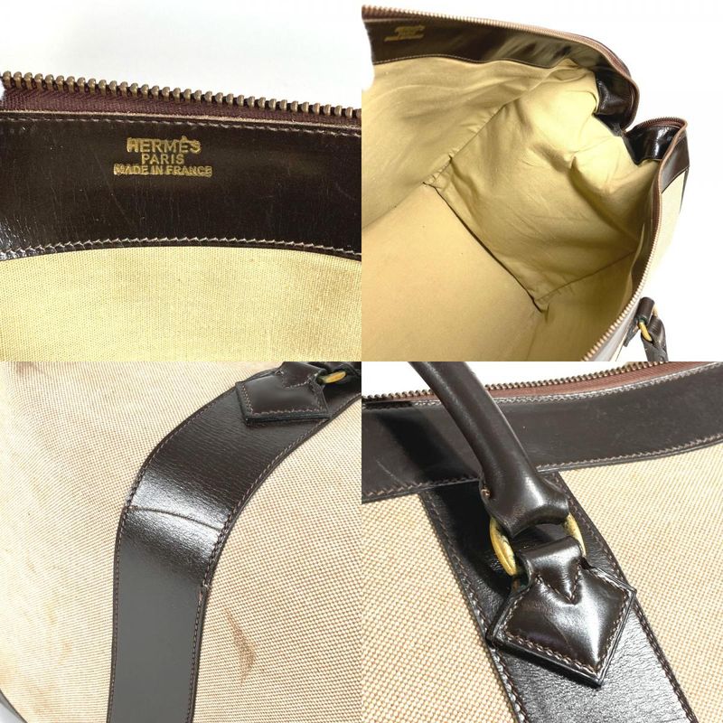 Hermes Boston Bag Leather / Canvas Beige