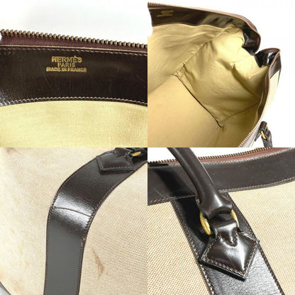 Hermes Boston Bag Leather / Canvas Beige