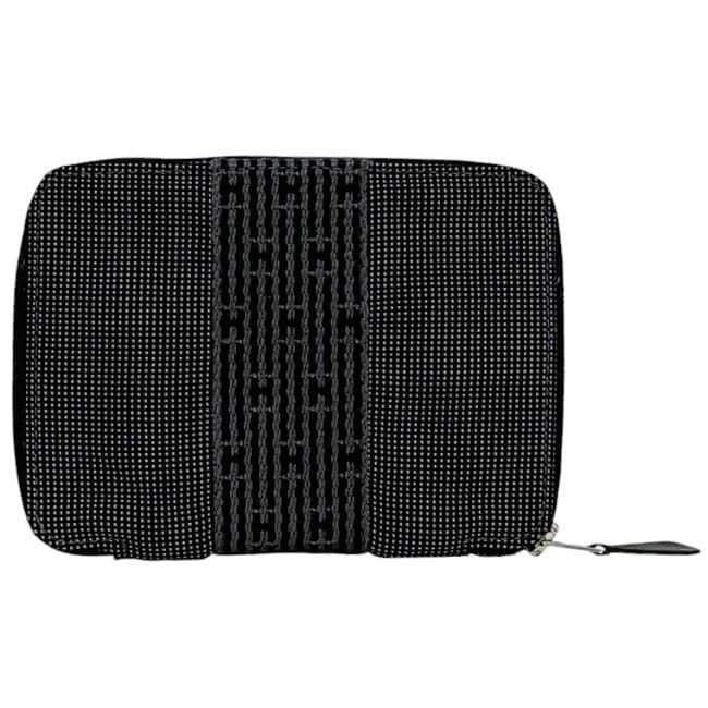 Hermes Bifold Wallet Gray Black Her Line Excellent Condition Canvas