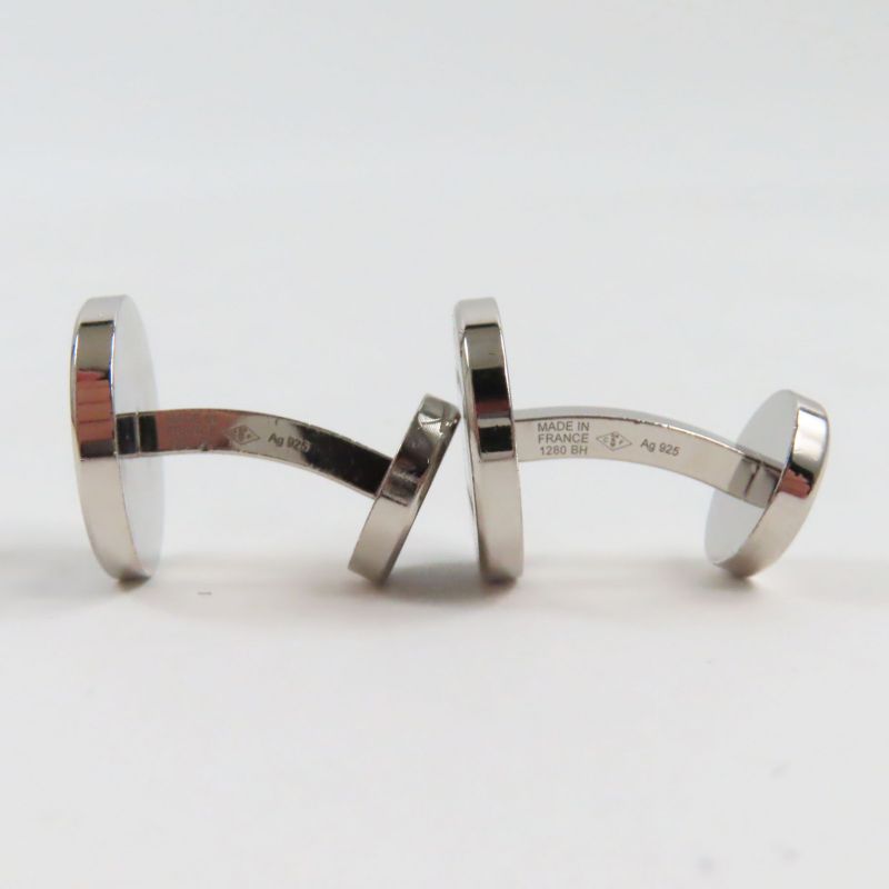 Cartier Ag925 Logo Engraved Round Shape Cufflinks Button Silver