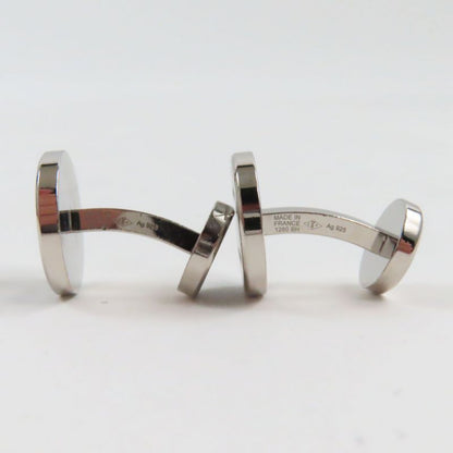 Cartier Ag925 Logo Engraved Round Shape Cufflinks Button Silver