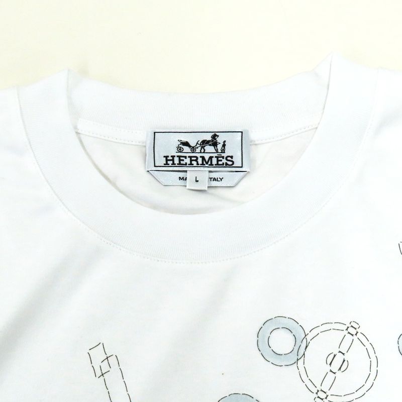 Hermes Short Sleeve T-shirt White L Size Fragments Equestres Blanc