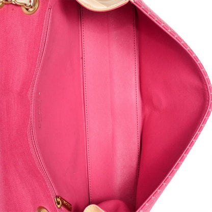 Chanel Micro Quilted Chain Shoulder Bag Jersey Pink Gold Hardware Coco Mark