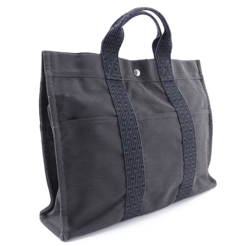 Hermes Yale Line Tote MM Nylon Canvas Gray Unisex Handbag