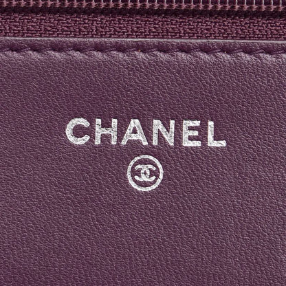 Chanel Boy Chanel Coco Mark Crossbody Chain Wallet Shoulder Bag Purple Lambskin