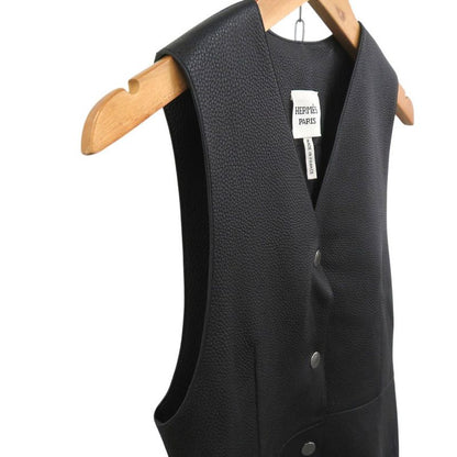 Hermes Long Gilet Deerskin Vest Deerskin Black 0260 Hermes