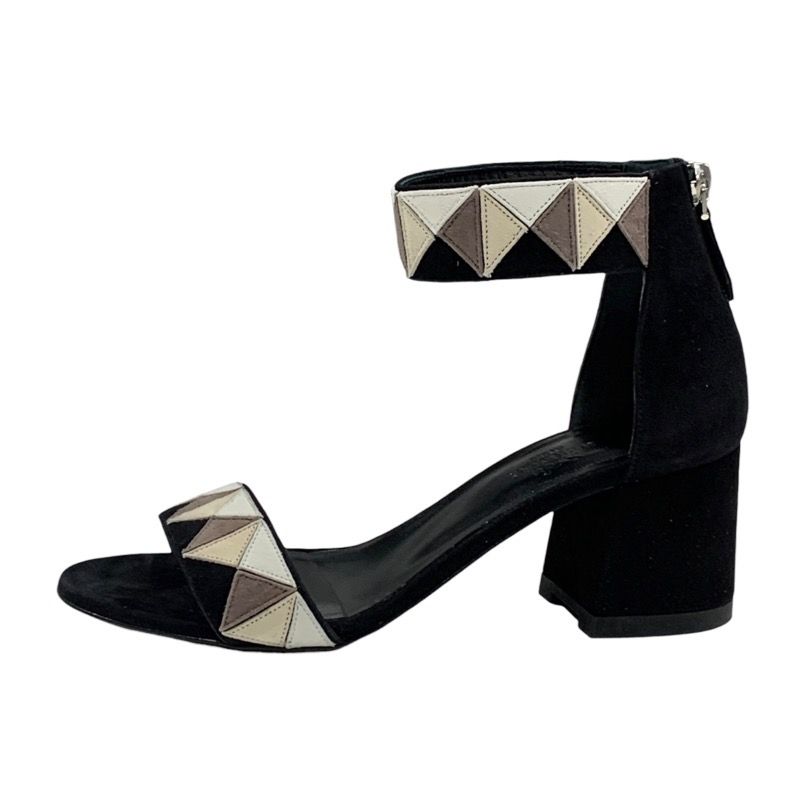 Hermes Sandals Shoes Suede Black Beige Ankle Strap