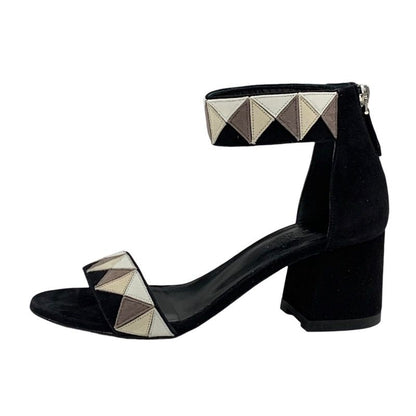 Hermes Sandals Shoes Suede Black Beige Ankle Strap