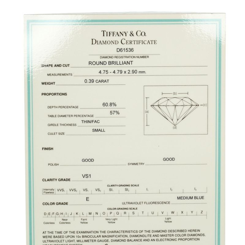 Tiffany & Co Solitaire 0.39ct Vs1/e/goog Pt950platinum X Diamond #6.5 Ladies