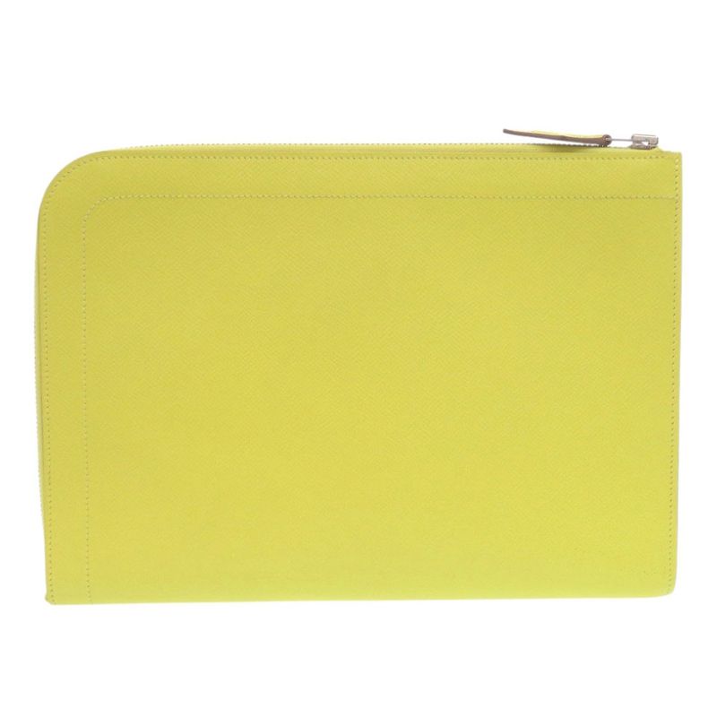 Hermes Zip Tablet Vaux Epson Lime Engraved A (2017) Yellow Clutch Bag 0062