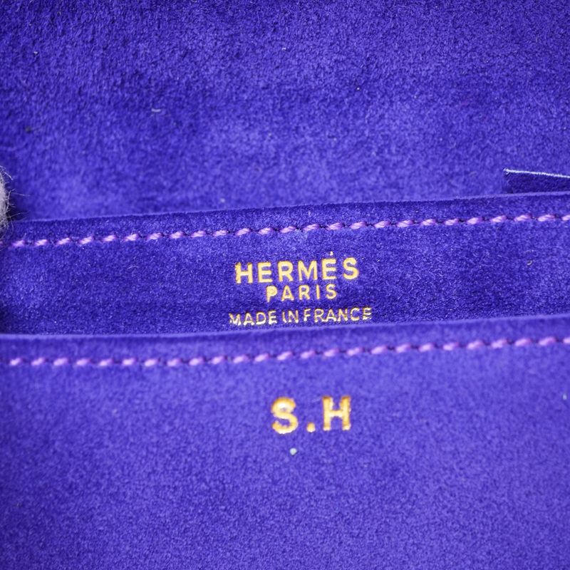 Hermes Vintage Dobris Shoulder Clutch Bag Purple 0S Engraved Suede 0058hermes