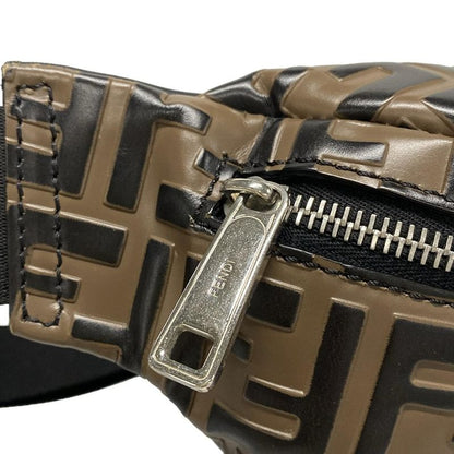 Fendi Waist Pouch Zucca Pattern 7va434 Dark Brown And Black Leather