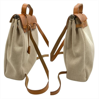 Hermes Herbag A Dos Backpack Toile GM □G Engraved Beige Silver Hardware Women
