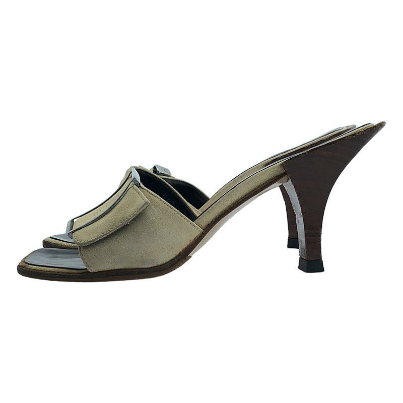 Gucci - Metal Buckle Square Toe Heeled Sandals - 34 - Beige - Women's