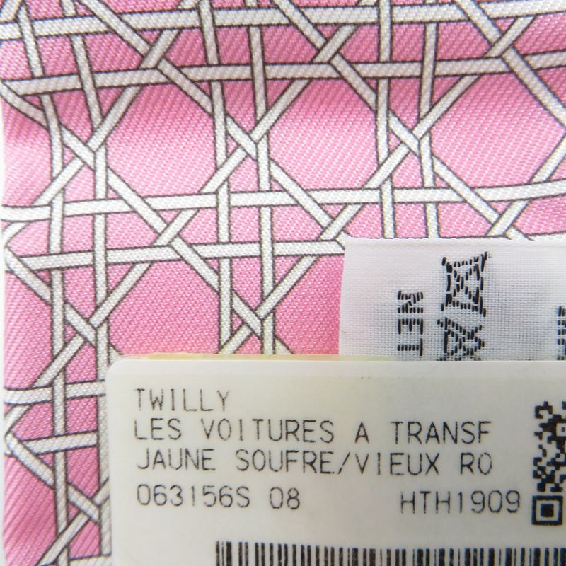 Hermes Twilly Foldable Covered Carriage Silk Jeanne Souffle Yellow Pink Scarf