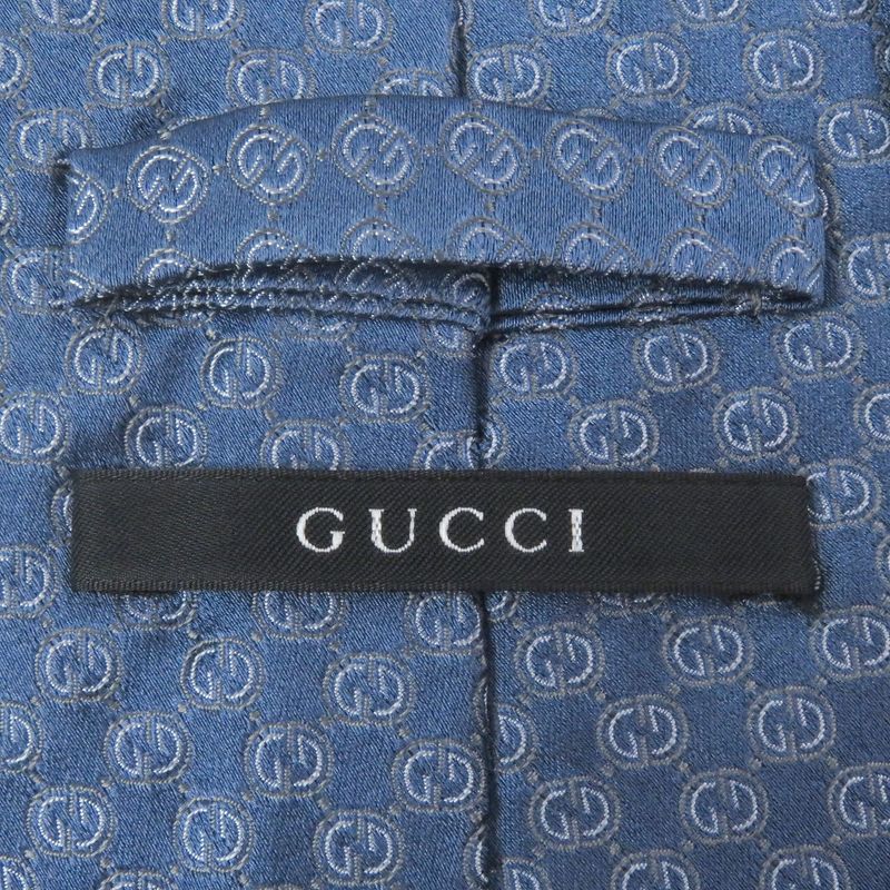 Gucci 100% Silk GG Logo All-over Pattern Cles Str Wide Tie Light Blue Made In