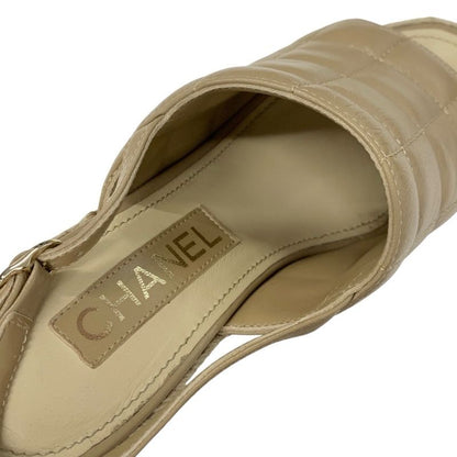 Chanel Sandals Shoes Leather Beige Gold Strap Chocolate Bar Coco Mark Icon
