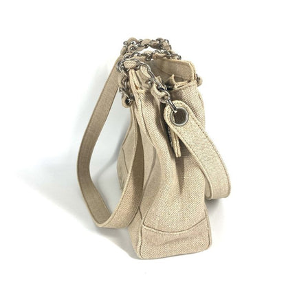 Chanel Shoulder Bag CC Coco Mark Canvas Beige