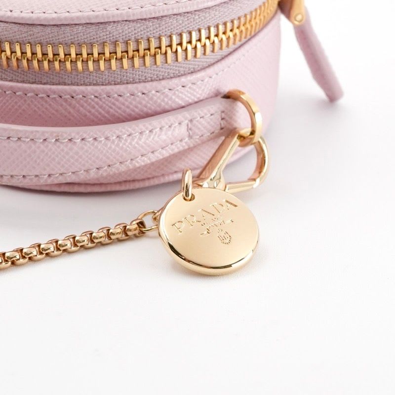 Prada Pouch Pink Gold Triangle Logo Saffiano Leather Mini Charm