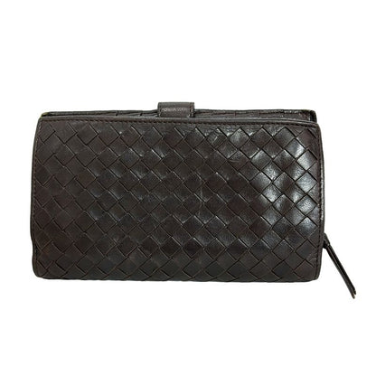 Bottega Veneta Bifold Wallet Intrecciato 114074 Dark Brown Round Zipper Leather