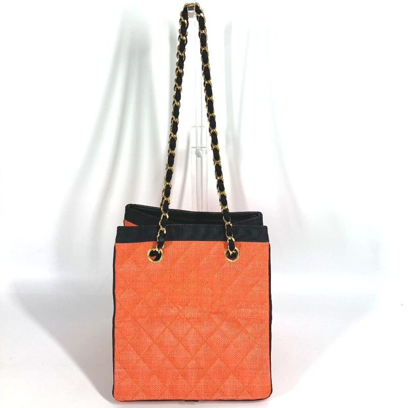 Chanel Shoulder Bag Matelasse Quilted Straw/leather Orange