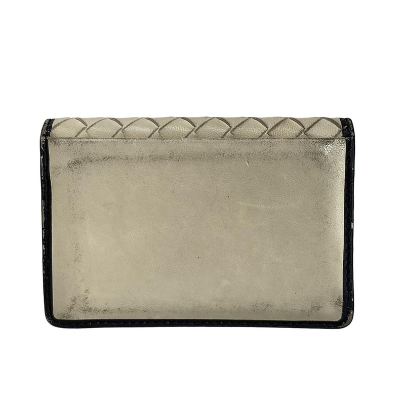 Bottega Veneta Business Card Holder Intrecciato Ivory And Black Leather