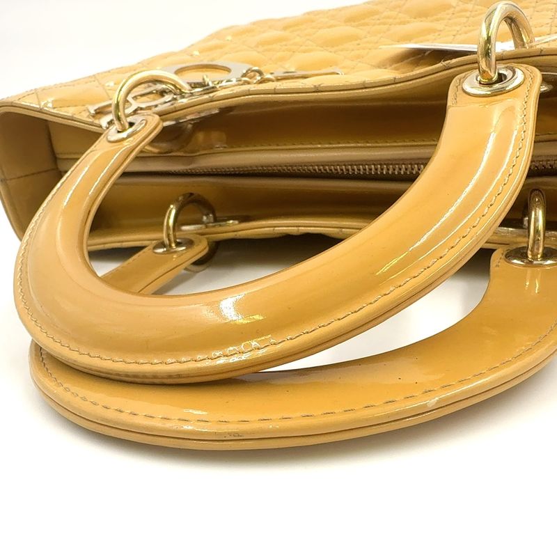 Christian Dior Canage 2WAY Shoulder Bag Enamel Leather Beige Handbag Gold