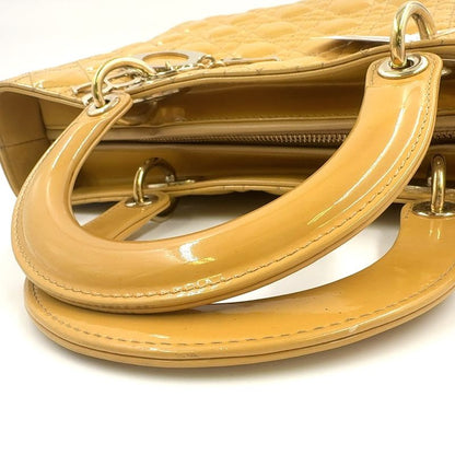 Christian Dior Canage 2WAY Shoulder Bag Enamel Leather Beige Handbag Gold