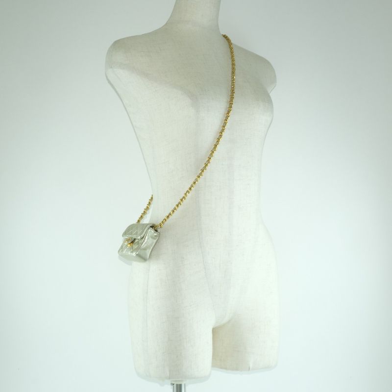 Chanel Chain Pochette Micro Matelasse Calf Silver Ladies Shoulder Bag