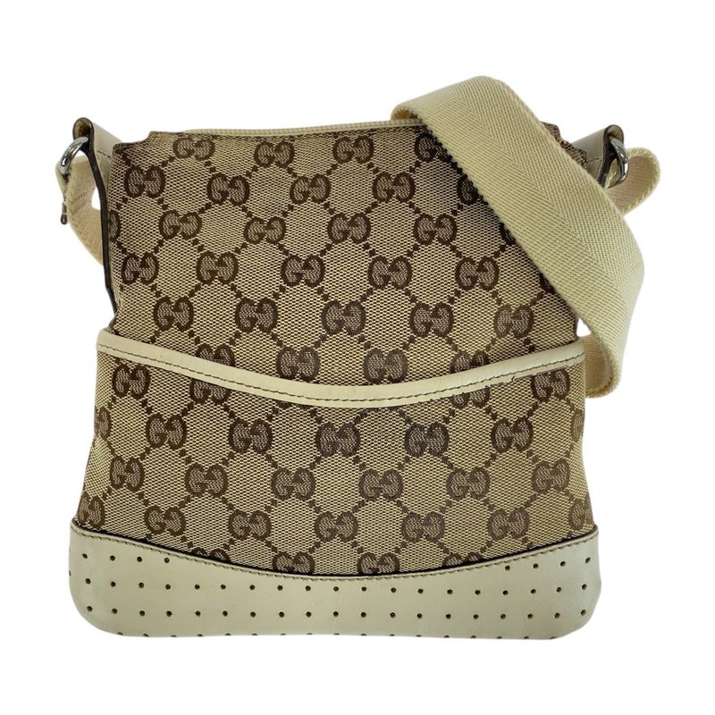 Gucci Brown Ivory Silver Hardware GG Canvas/leather 147671 Shoulder Bag