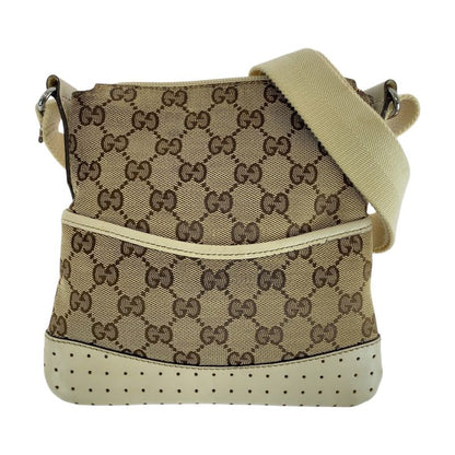 Gucci Brown Ivory Silver Hardware GG Canvas/leather 147671 Shoulder Bag