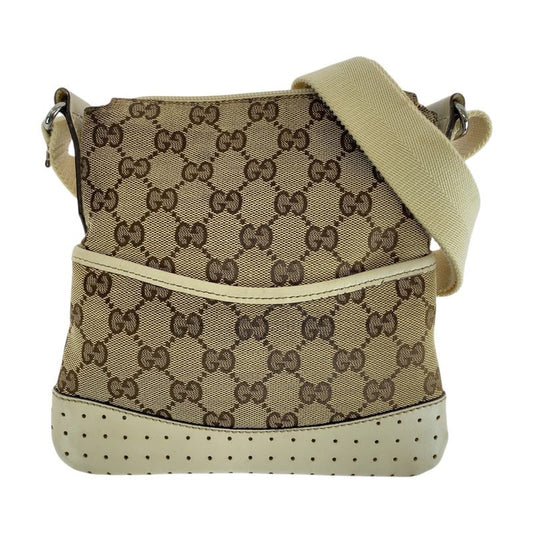 Gucci Brown Ivory Silver Hardware GG Canvas/leather 147671 Shoulder Bag