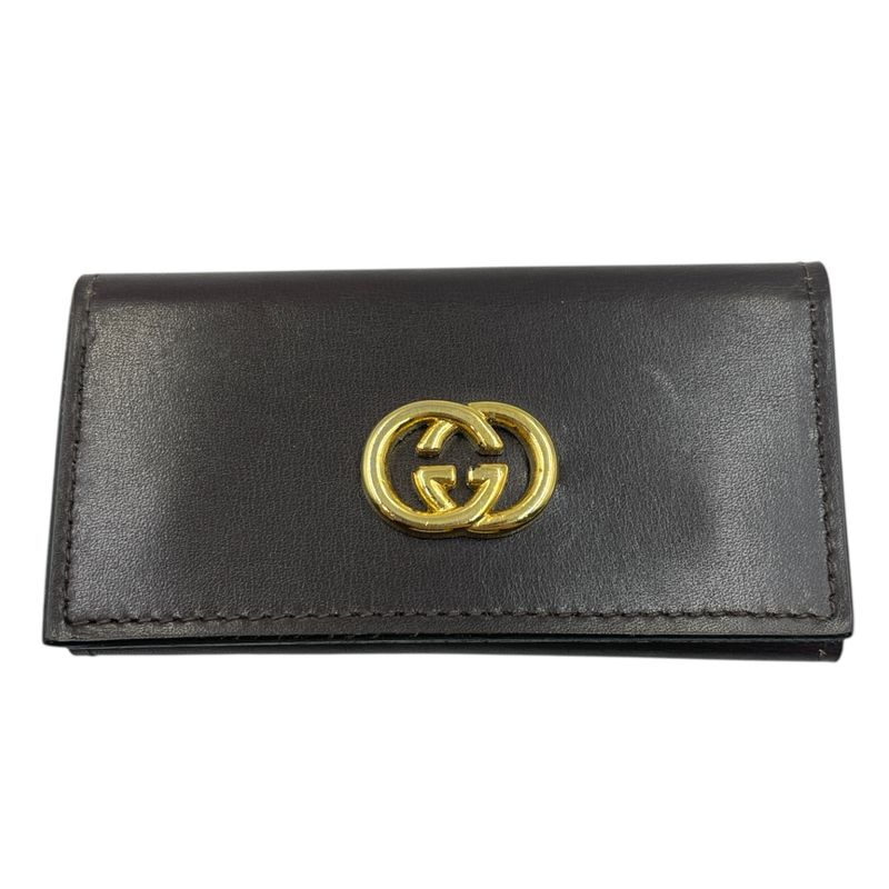 Gucci Key Case GG Logo Leather Hardware Engraved Black
