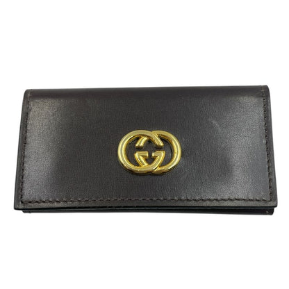 Gucci Key Case GG Logo Leather Hardware Engraved Black
