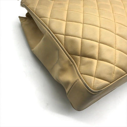 Chanel CC Logo Quilted Lambskin Chain Shoulder Bag Leather Beige