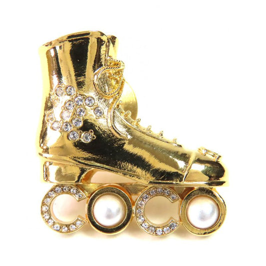 CHANEL F24 Roller Skate COCO Faux Pearl Coco Rhinestone Brooch Gold Made In