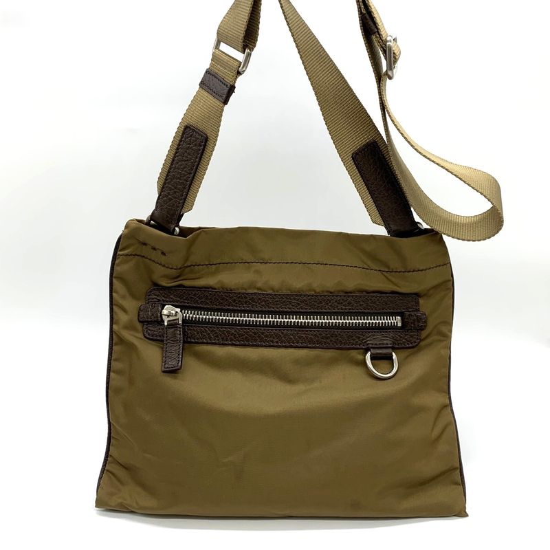 Prada Shoulder Bag Khaki Nylon/leather Triangle Logo Triangle Logo Ladies Men