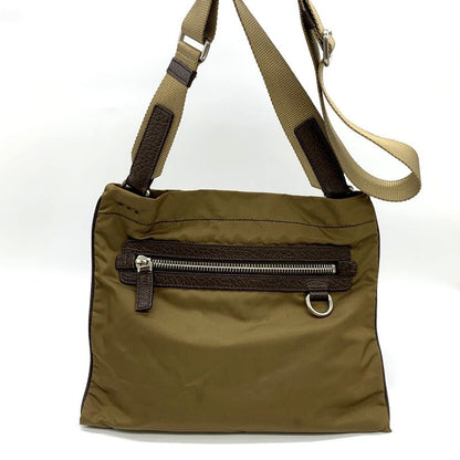 Prada Shoulder Bag Khaki Nylon/leather Triangle Logo Triangle Logo Ladies Men