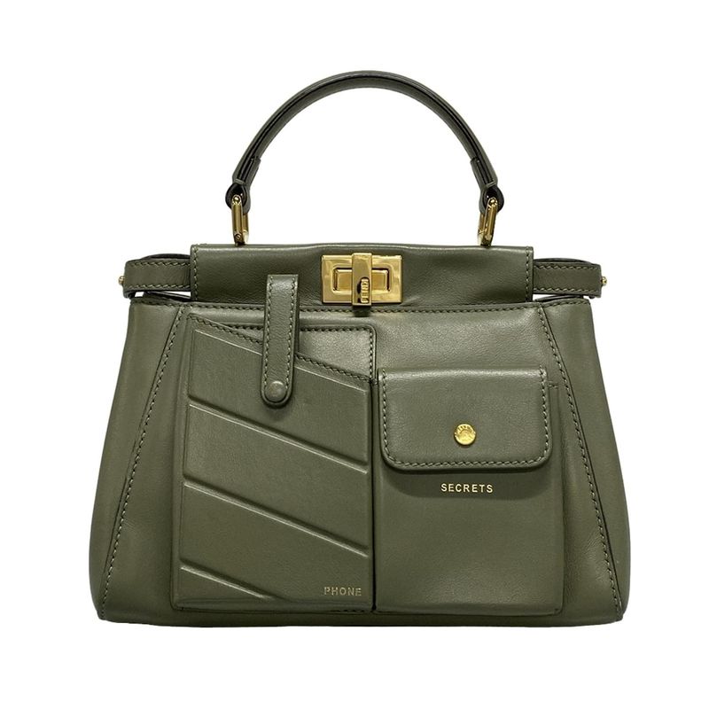 Fendi Handbag Mini Peekaboo Pocket 8bn311 Khaki Leather