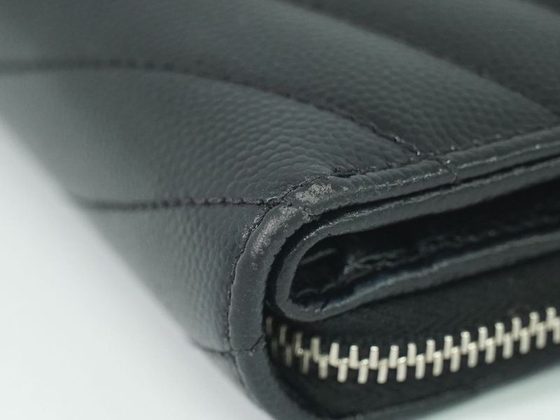 Authentic Saint Laurent YSL Logo Round Zipper Fold Wallet Compact Wallet