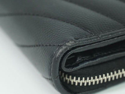 Authentic Saint Laurent YSL Logo Round Zipper Fold Wallet Compact Wallet
