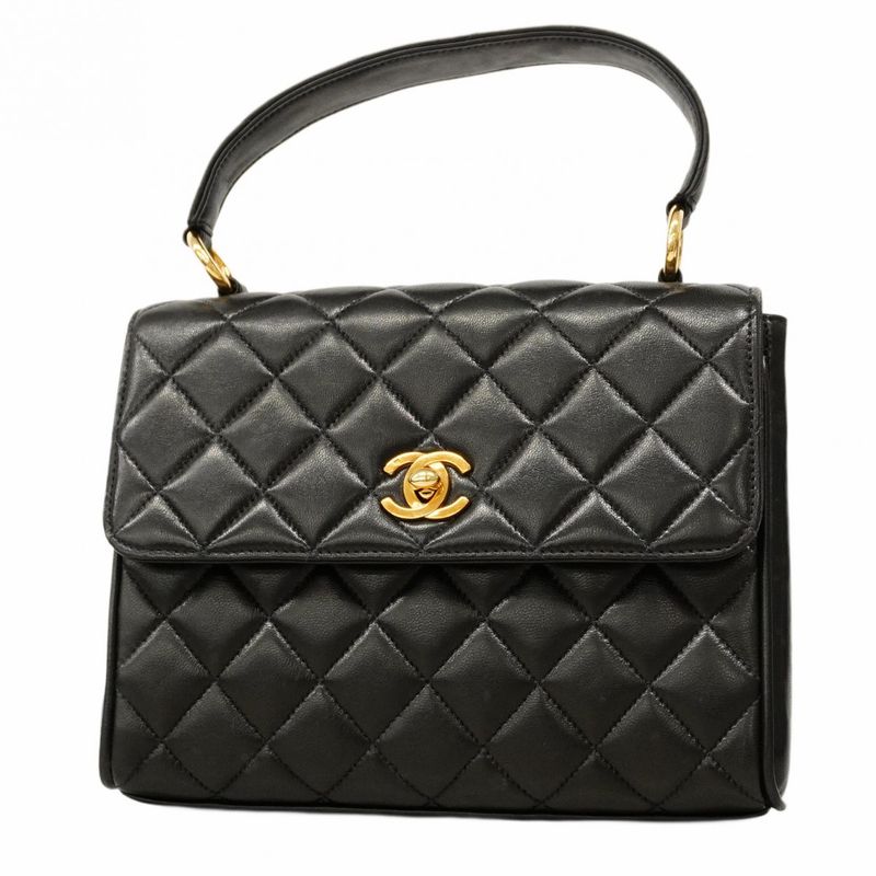 Chanel Handbag Matelasse Lambskin Black Gold Hardware Women