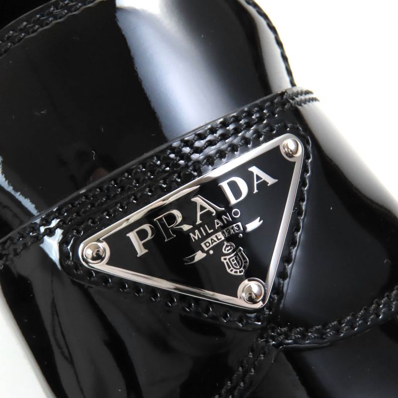 Prada 1d246m Chocolate Triangle Logo Patent Leather Loafers Black 34.5 W/box/sto