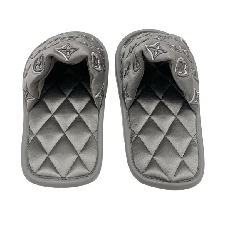 Louis Vuitton Homey Line Monogram Flat Shoes Satin Gray Unused Slippers Room