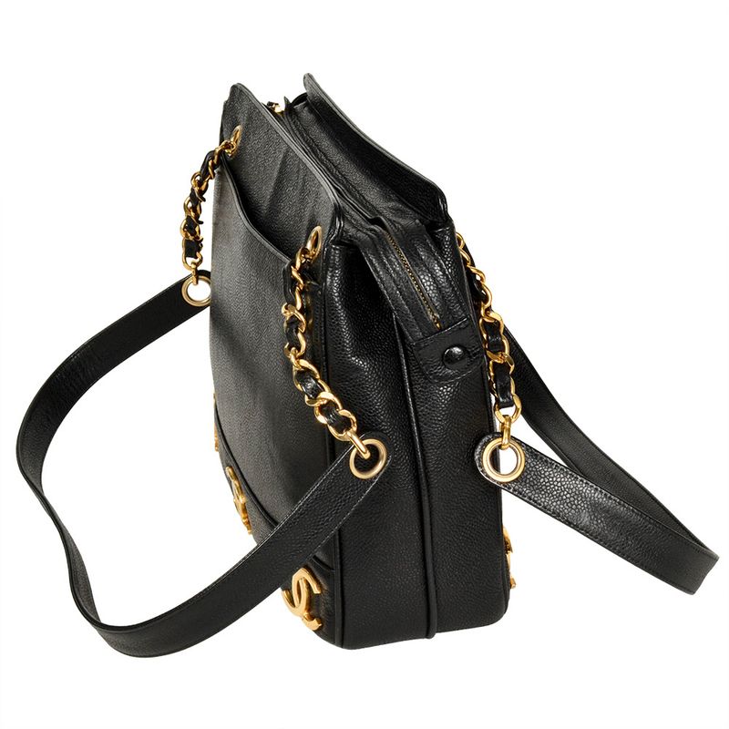 Chanel Triple Coco Chain Shoulder Bag Caviar Skin Black Gold Hardware 7 Digit 4