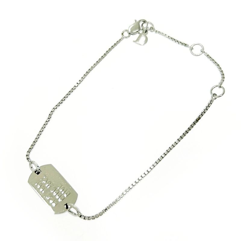 Christian Dior Metal Dog Tag Plate Bracelet Silver 412180 Bracelet