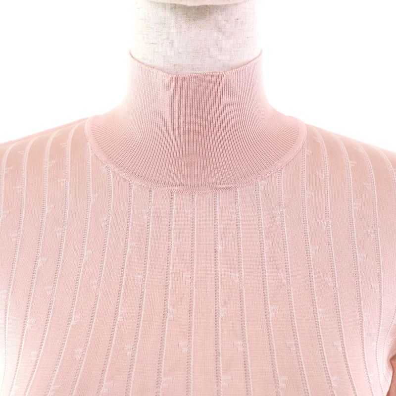 Fendi 2023 Fzx834 Cropped High Neck Long Sleeve Knit Top Pink 36 Made In Italy