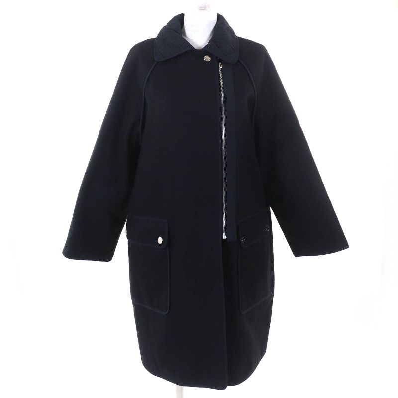 Hermes 22AW 2h0106dg Cashmere Blend Serie Button Zip Up Quilted Coat Dark Navy